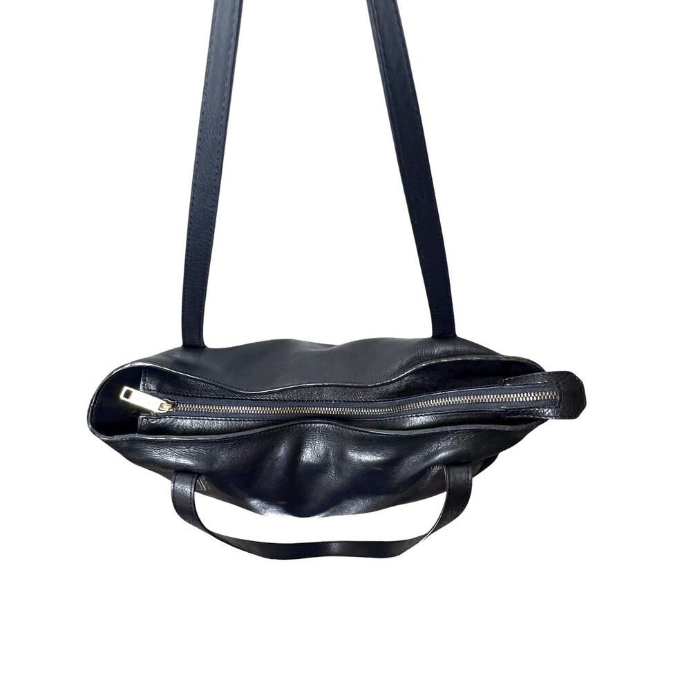 Velez Black Leather Tote Large Minimalist Shoulder Bag Zipper Top - Picture 11 of 12